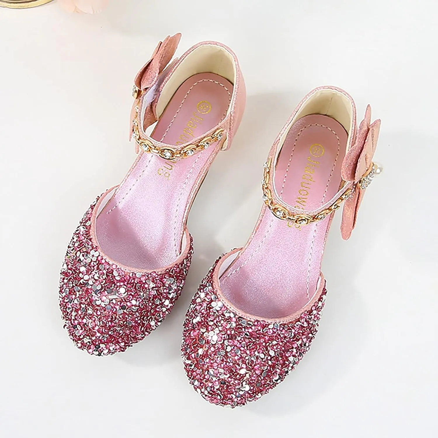 Girls Mary Jane Dress Shoes Rhinestones Bows Low Heels Flower Girl Wedding Pump Shoes Toddler Sandals Kids
