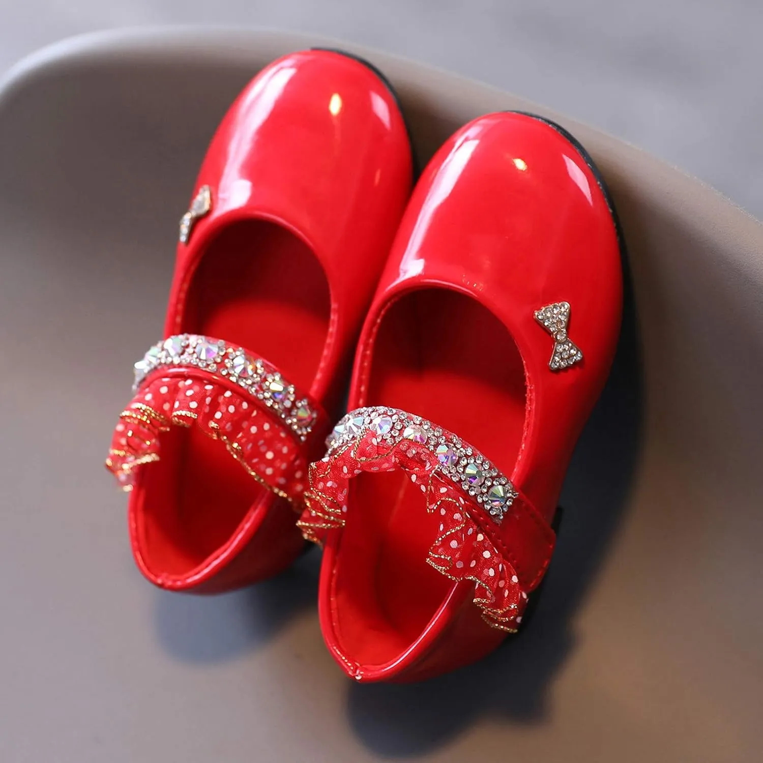 Girls Mary Jane Flats Toddler Girls Glitter Dress Wedding Ballet Shoes Patent Leather Shoes for Kids