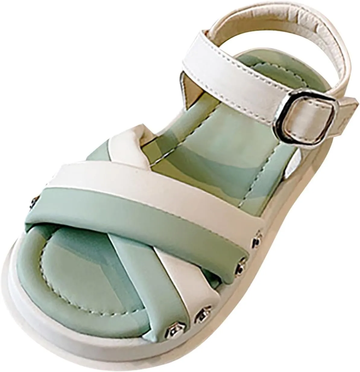 Girls Open Toe Color Blocking Princess Sandals Soft Bottom Shoes Casual Beach Vacation Holiday Shoes for Kids
