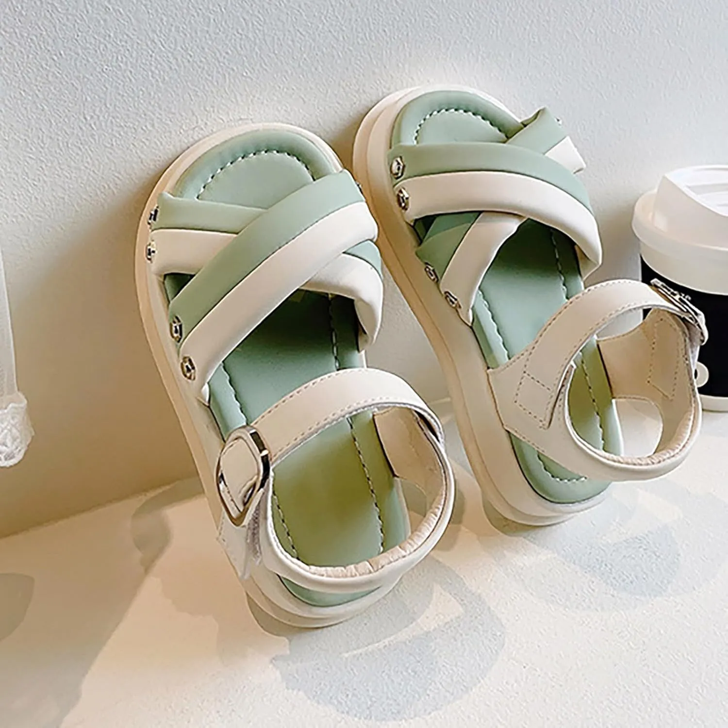 Girls Open Toe Color Blocking Princess Sandals Soft Bottom Shoes Casual Beach Vacation Holiday Shoes for Kids
