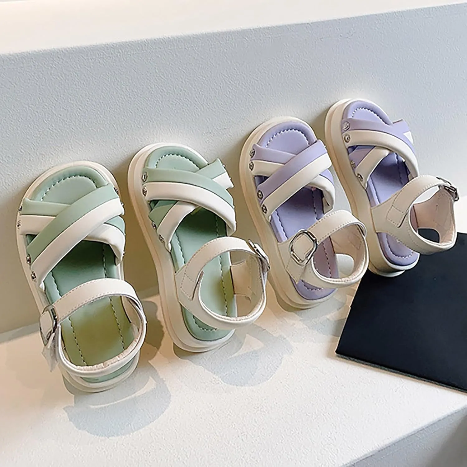 Girls Open Toe Color Blocking Princess Sandals Soft Bottom Shoes Casual Beach Vacation Holiday Shoes for Kids