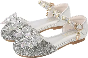 Girls Rhinestone Dress Shoes Glitter Sequins Closed Toe Party Wedding Flower Little Girl Kids Crystal Slippers