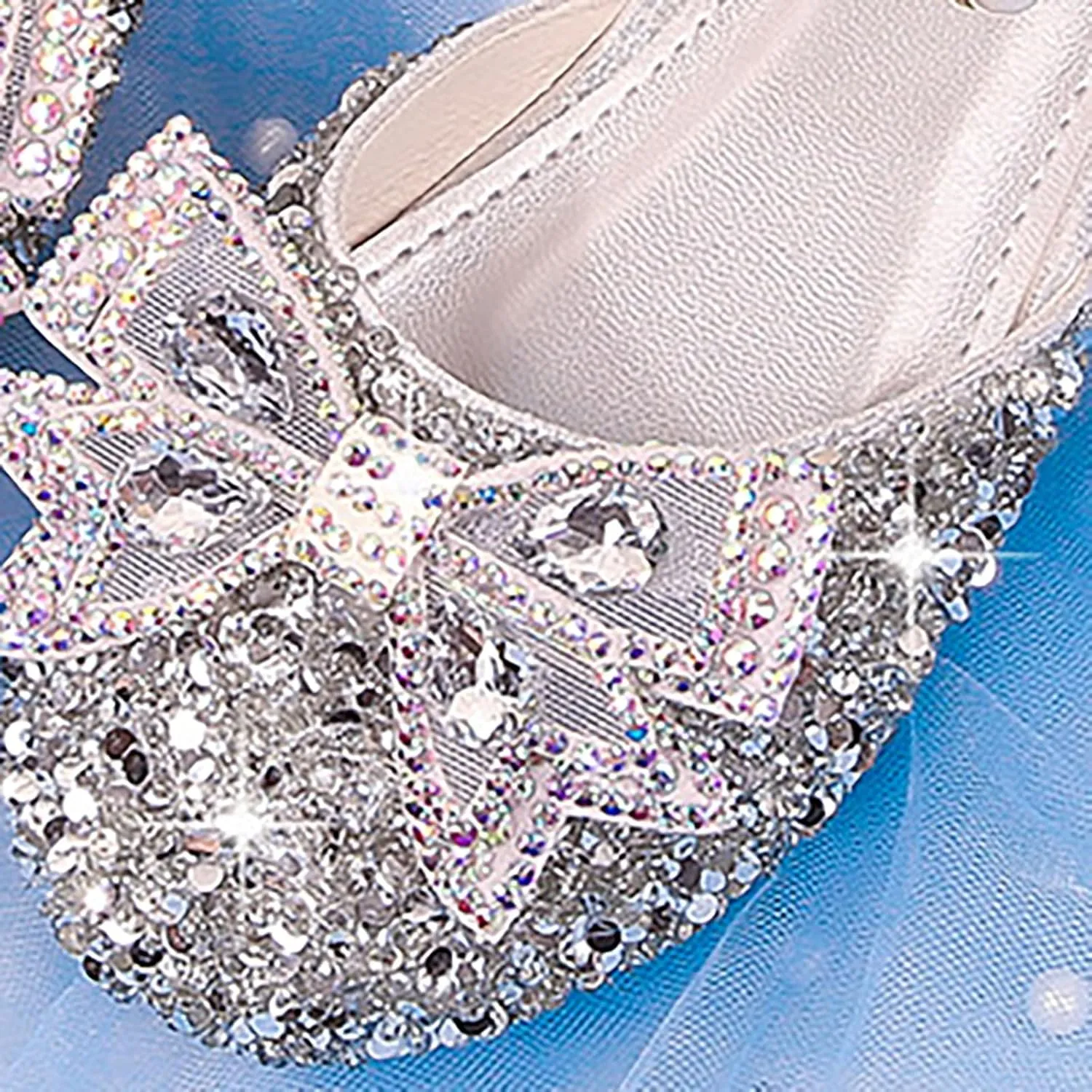 Girls Rhinestone Dress Shoes Glitter Sequins Closed Toe Party Wedding Flower Little Girl Kids Crystal Slippers