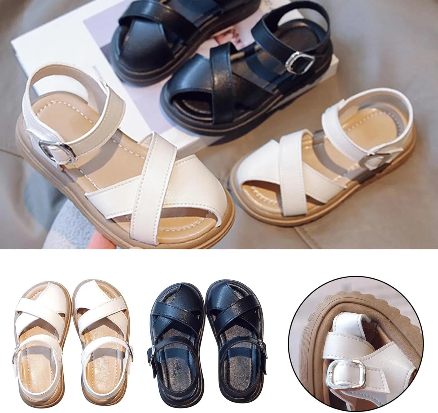 Half Open Toe Girls Sandals Open Toe Breathable Non-Slip Flats Beach Lightweight Rubber Baby Holiday Sandals