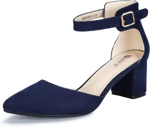 IDIFU Women's IN2 Pedazo Dress Shoes Low Block Heels Comfortable Chunky Closed Toe Ankle Strap Wedding Pumps
