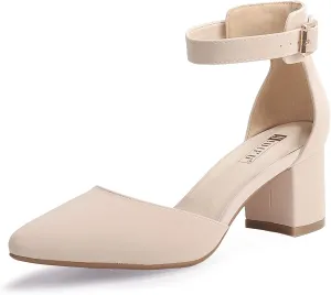 IDIFU Women's IN2 Pedazo Dress Shoes Low Block Heels Comfortable Chunky Closed Toe Ankle Strap Wedding Pumps