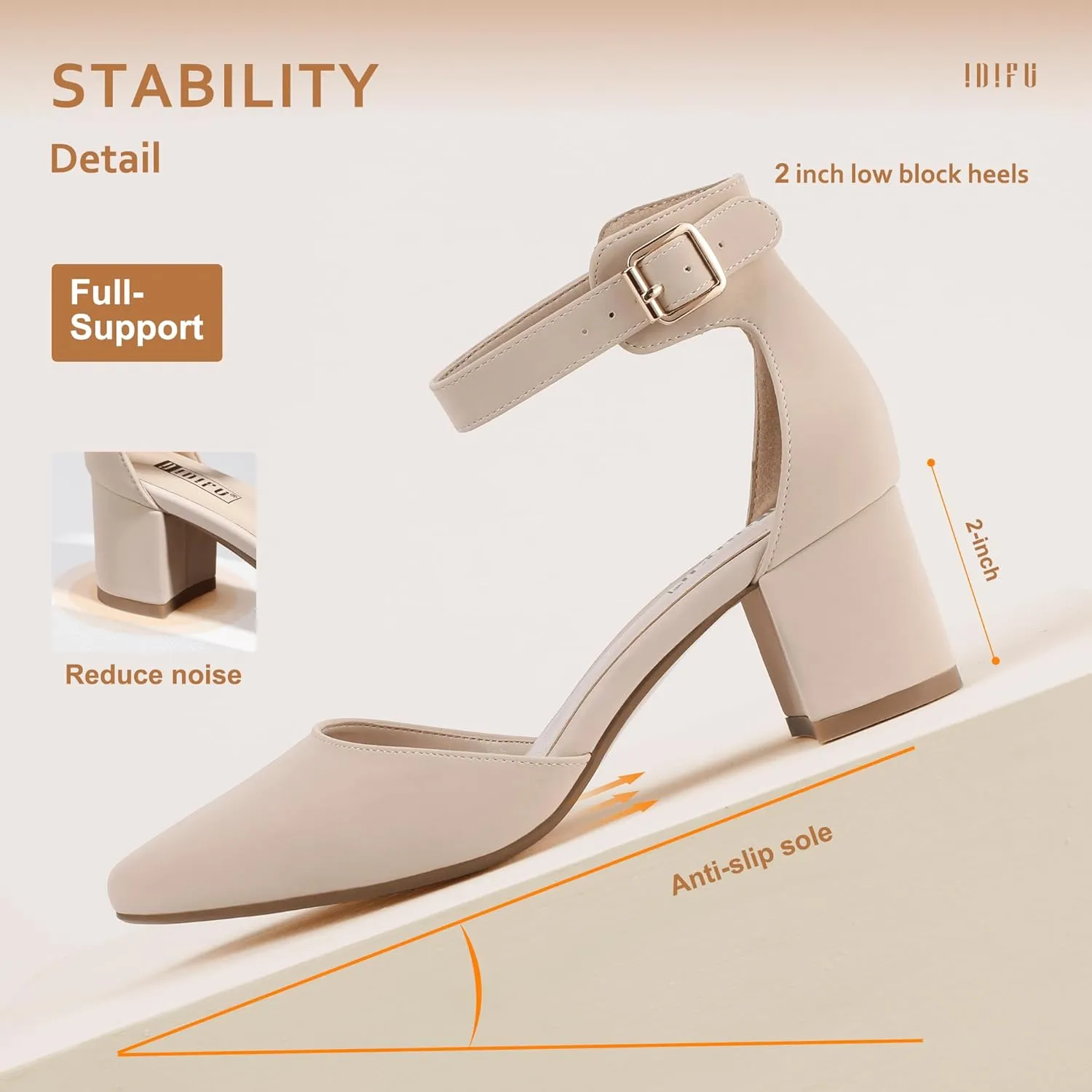 IDIFU Women's IN2 Pedazo Dress Shoes Low Block Heels Comfortable Chunky Closed Toe Ankle Strap Wedding Pumps