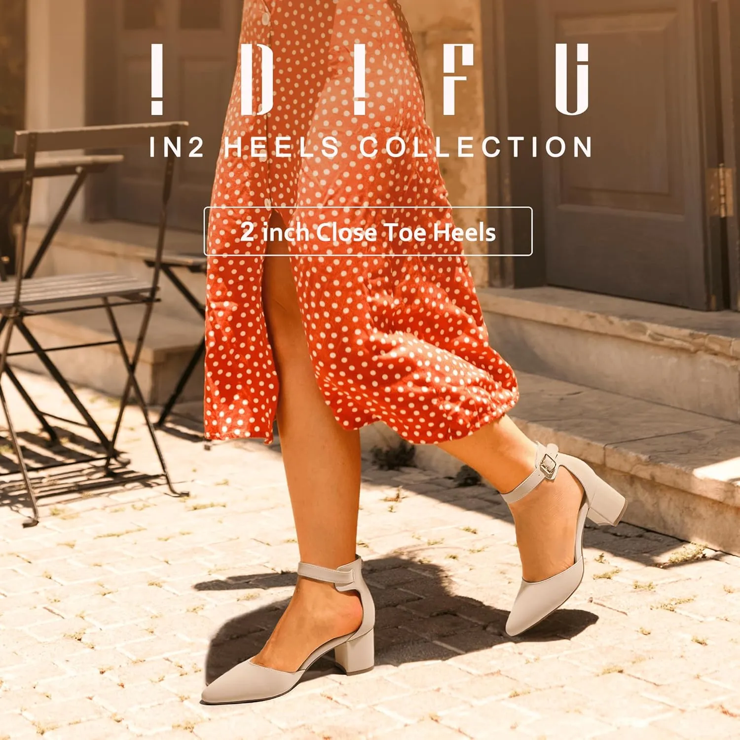 IDIFU Women's IN2 Pedazo Dress Shoes Low Block Heels Comfortable Chunky Closed Toe Ankle Strap Wedding Pumps