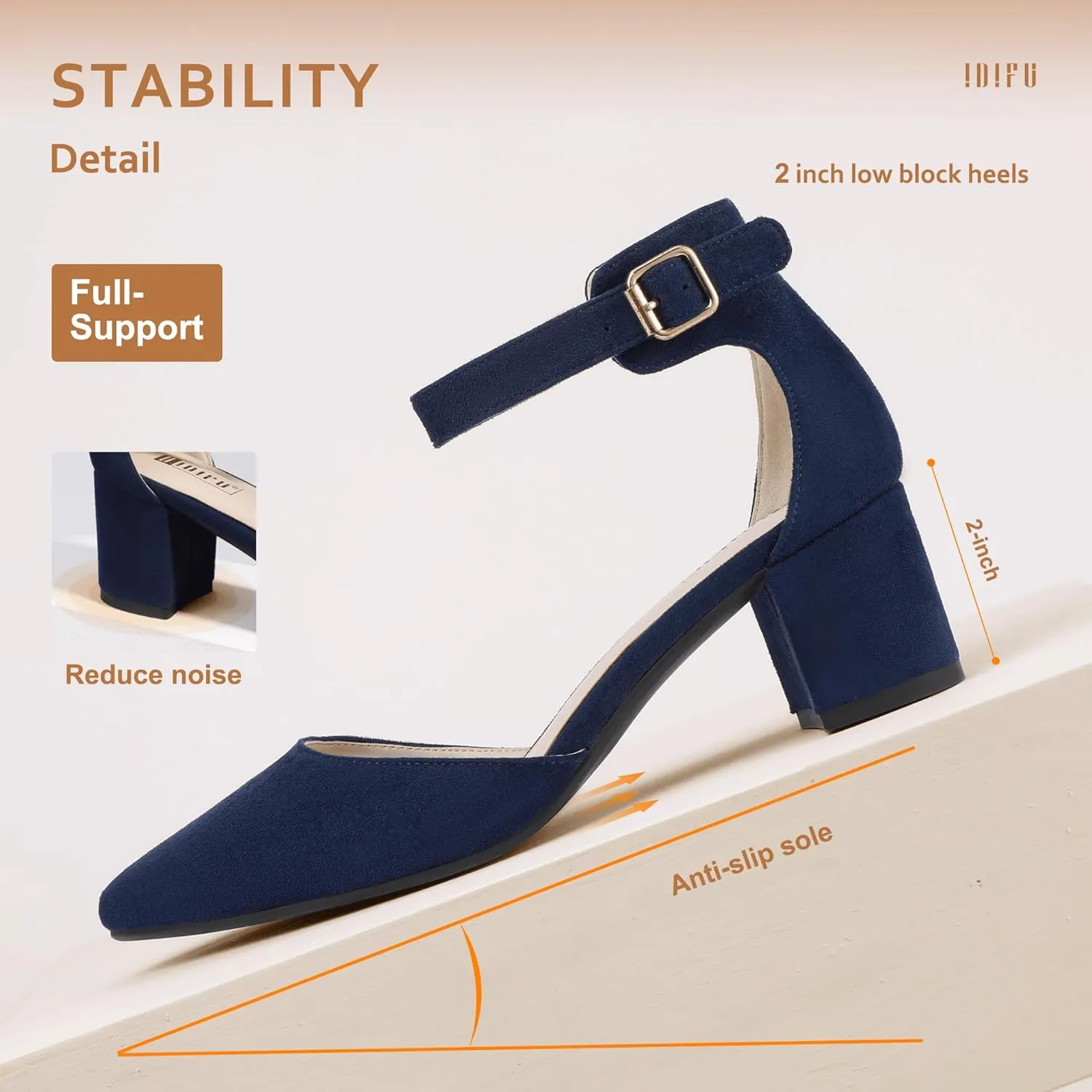 IDIFU Women's IN2 Pedazo Dress Shoes Low Block Heels Comfortable Chunky Closed Toe Ankle Strap Wedding Pumps