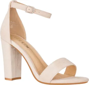 ILLUDE Womens Open Toe Ankle Strap Chunky Block High Heel - Formal, Wedding, Party Classic Heeled Sandals - Ruby