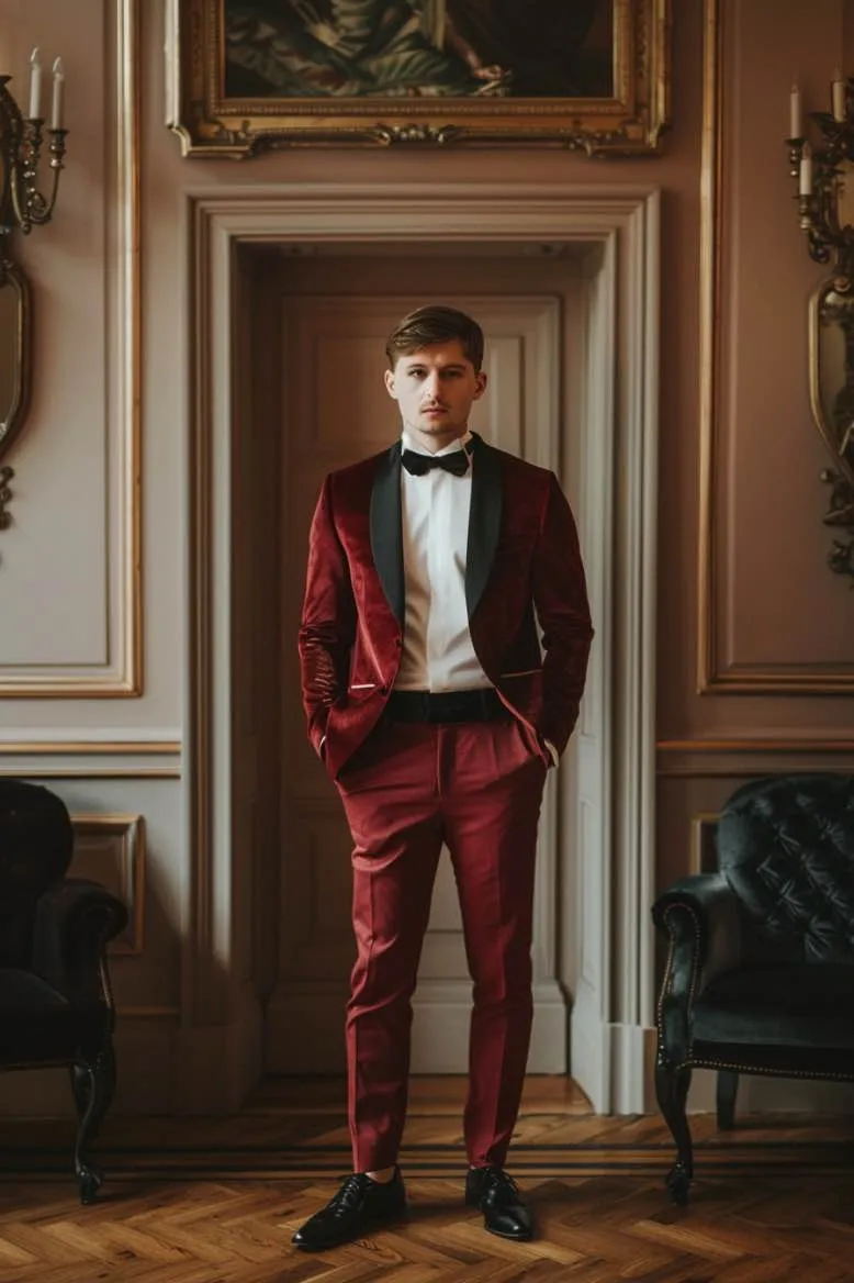 Jake Royal GentlemanRed slim Fit Men Tuxedos Suit