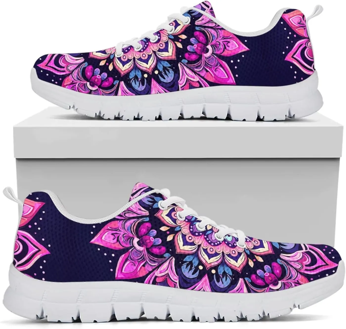 Jeiento Women Trainers Boho Mandala Walking Shoes Fashion Mesh Gym Sports Shoes Sneakers for Women