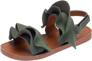 Kids Girls Ruffle Sandals Anti-Slip Open Toe Breathable Outdoor Beach Plat Shoes Slip On Slippers Girls Sandals