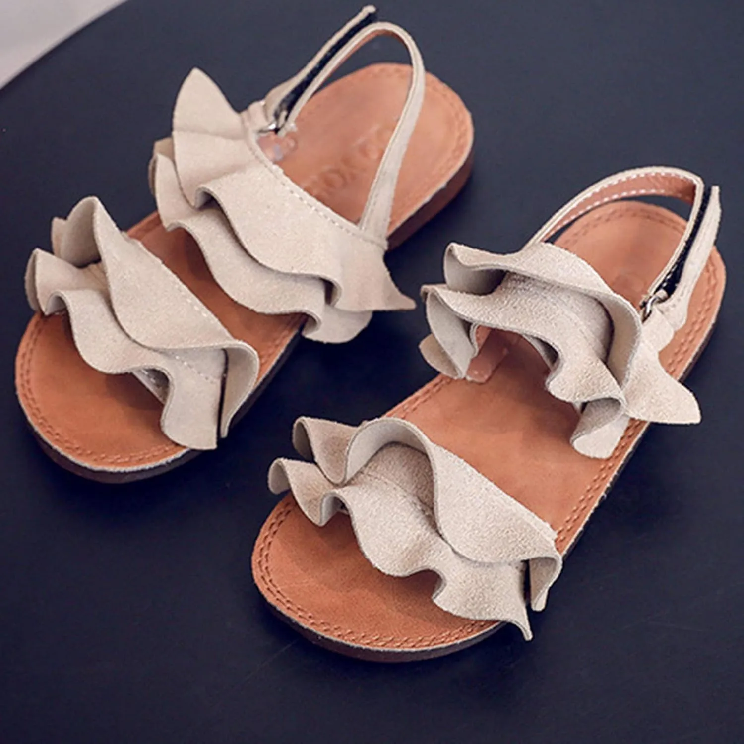 Kids Girls Ruffle Sandals Anti-Slip Open Toe Breathable Outdoor Beach Plat Shoes Slip On Slippers Girls Sandals