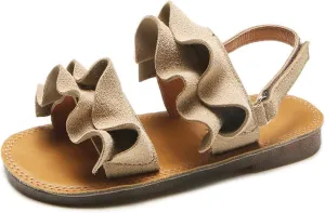 Kids Girls Ruffle Sandals Anti-Slip Open Toe Breathable Outdoor Beach Plat Shoes Slip On Slippers Girls Sandals