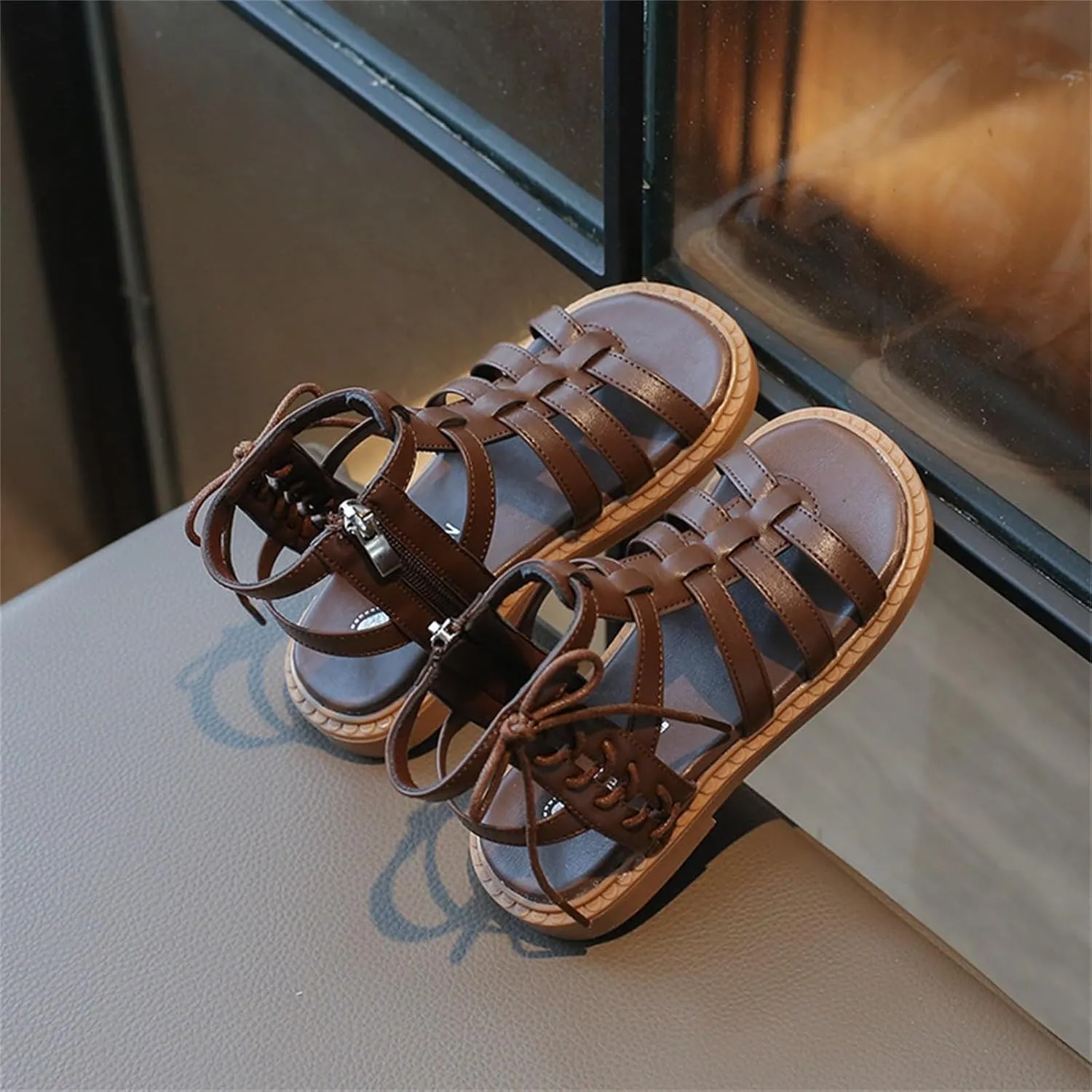 Kids High Top Flat Strappy Sandals for Girls Roman Vintage Open Toe Shoes Ankle Strap Cute Flip Flops for Toddlers