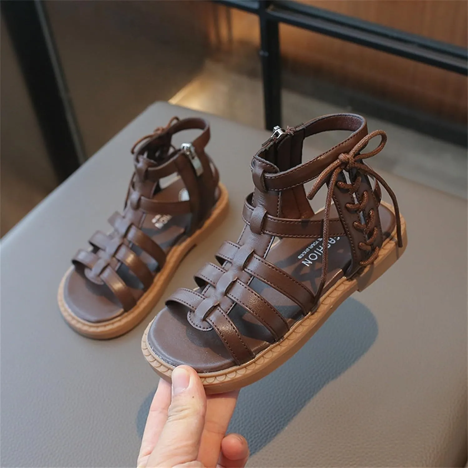 Kids High Top Flat Strappy Sandals for Girls Roman Vintage Open Toe Shoes Ankle Strap Cute Flip Flops for Toddlers
