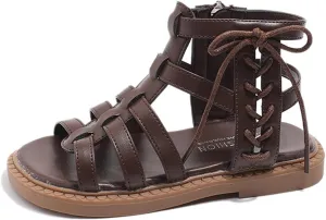 Kids High Top Flat Strappy Sandals for Girls Roman Vintage Open Toe Shoes Ankle Strap Cute Flip Flops for Toddlers
