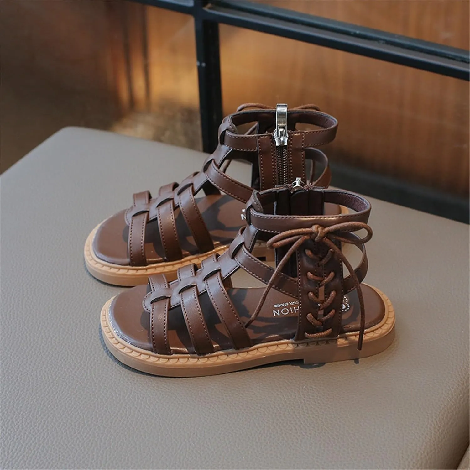 Kids High Top Flat Strappy Sandals for Girls Roman Vintage Open Toe Shoes Ankle Strap Cute Flip Flops for Toddlers