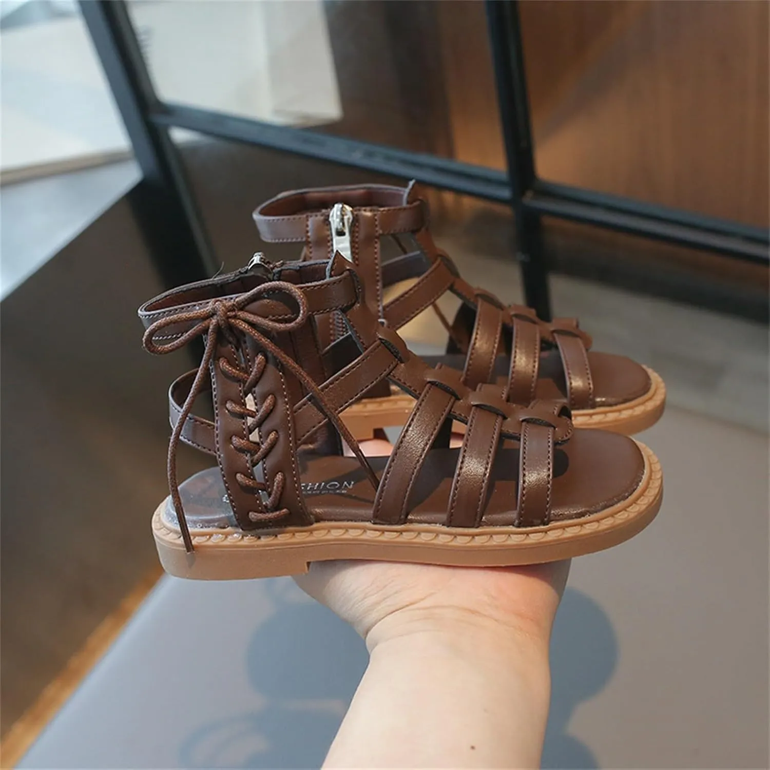 Kids High Top Flat Strappy Sandals for Girls Roman Vintage Open Toe Shoes Ankle Strap Cute Flip Flops for Toddlers