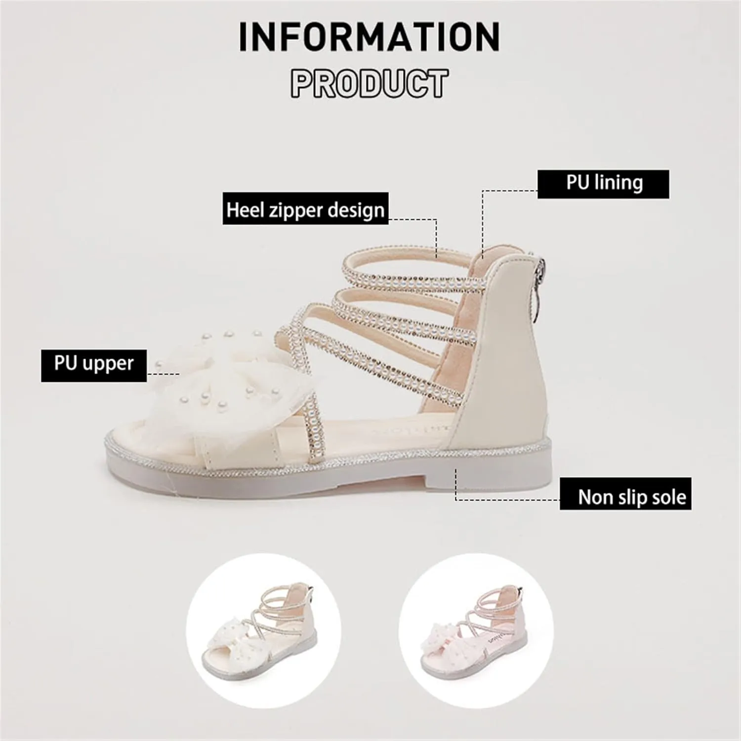 Kids Toddler Girls Pearl Bow Roman Sandals Fashion Glitter Strappy Beach Dress Sandals Girl Princess Flat Shoes