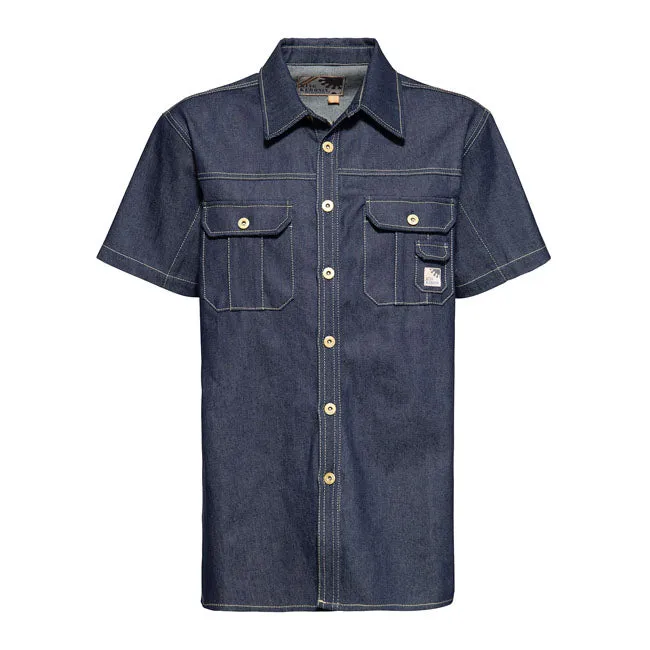 King Kerosin Motor Crew Denim Worker Shirt Dark Blue Wash