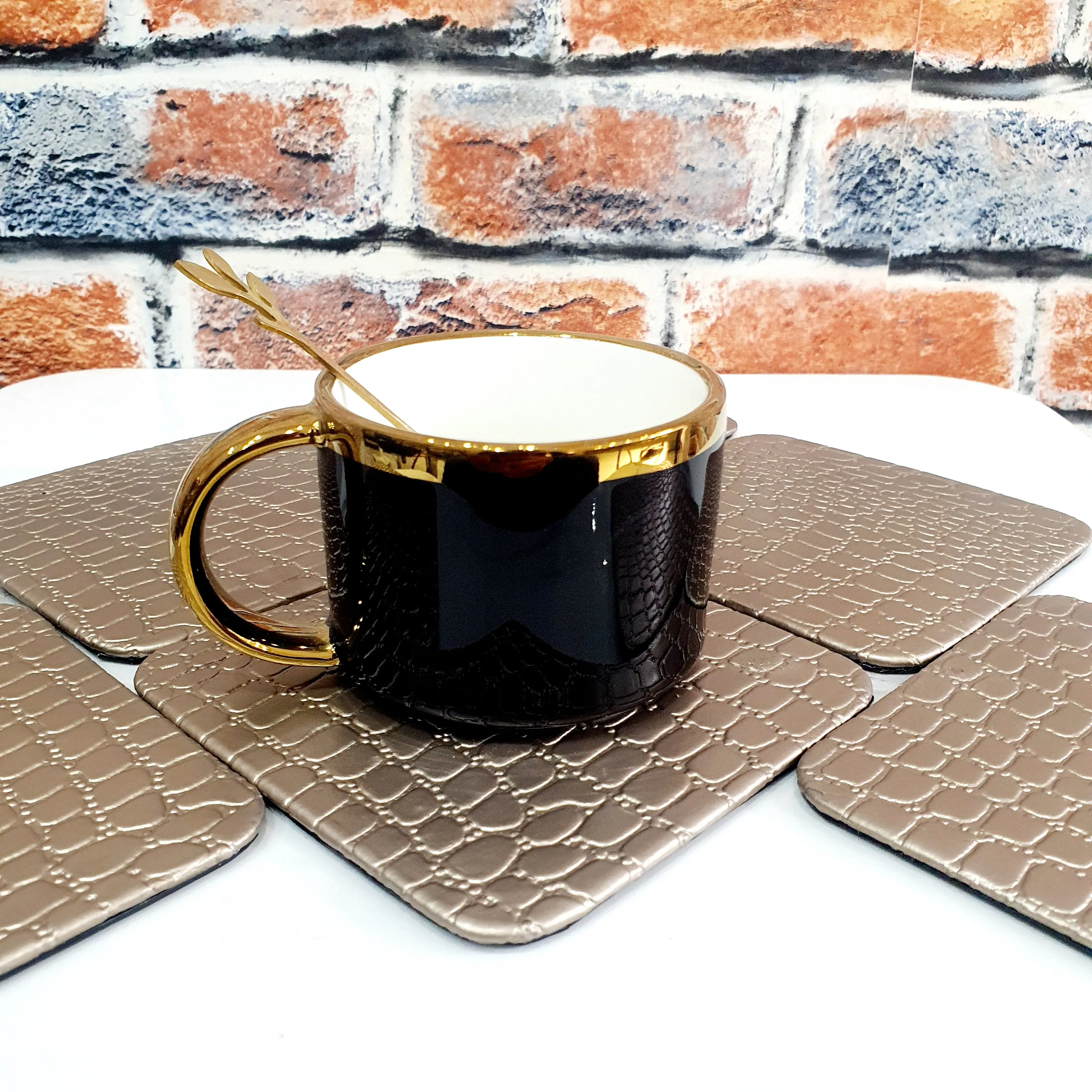 Leather Coaster Mats Square-Dull Gold Pebble