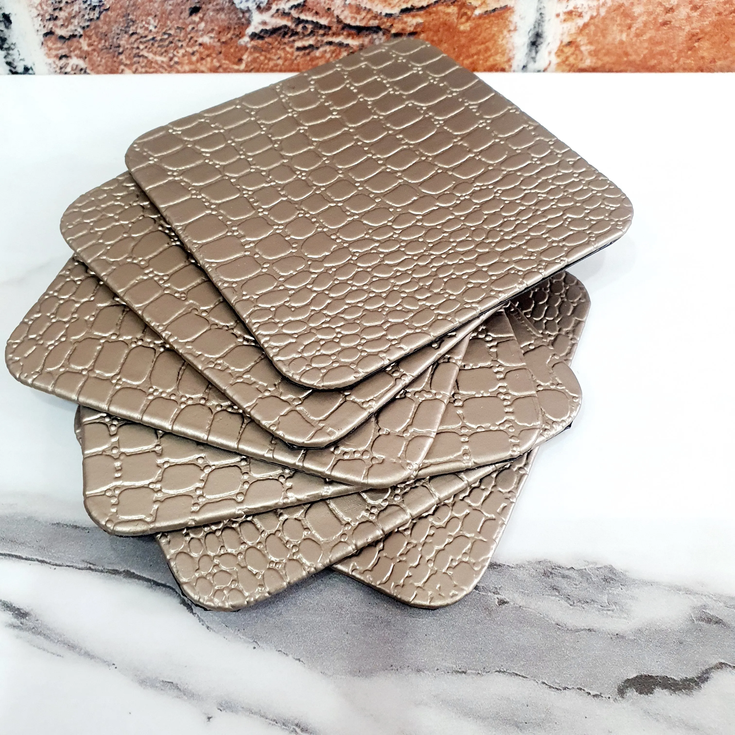 Leather Coaster Mats Square-Dull Gold Pebble