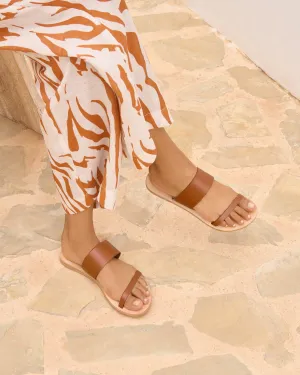 Leather Two Bands Sandals - P61Y0 - Canyon Tan
