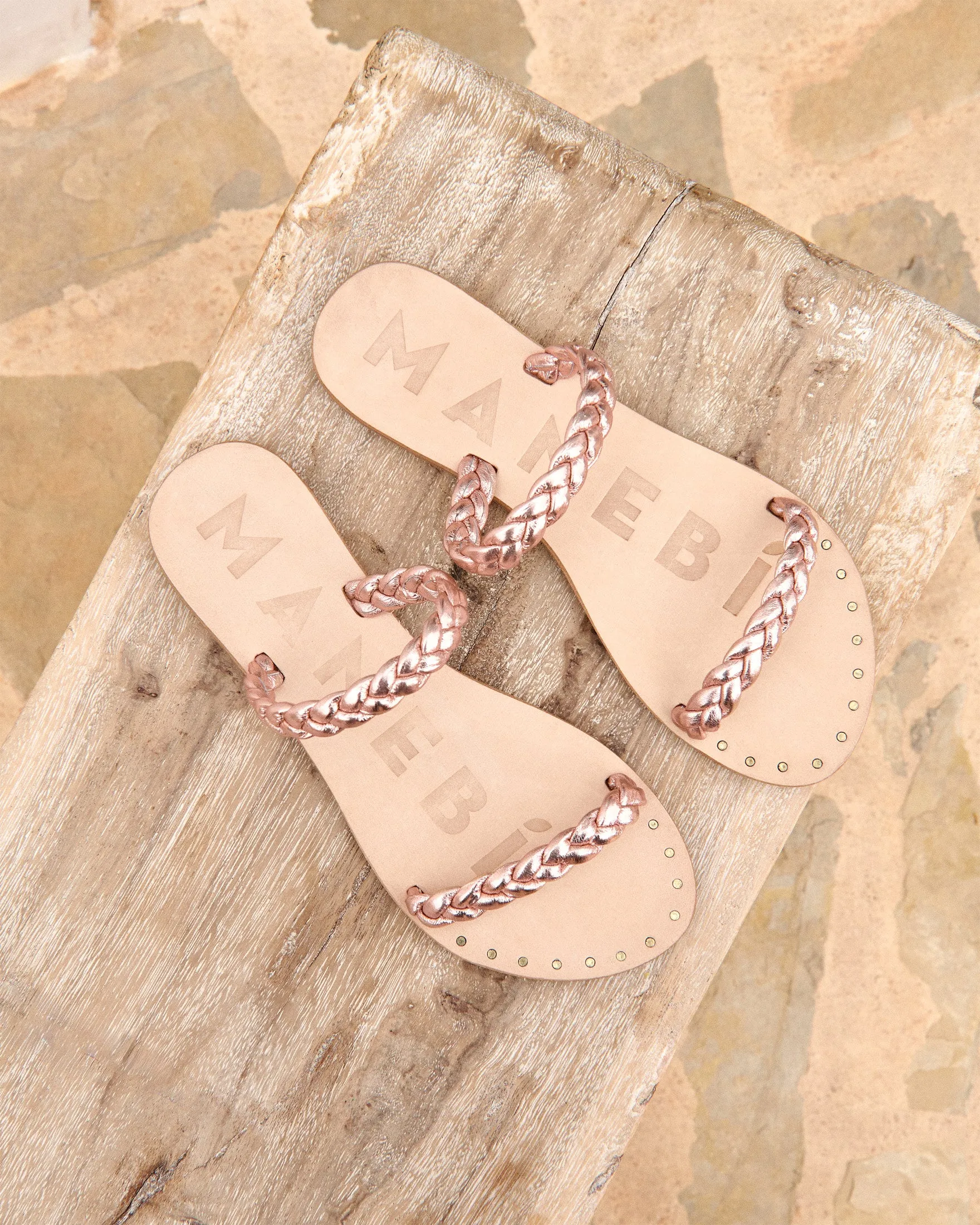 Leather Two Bands Sandals - V53Y0 - Canyon Rose Gold