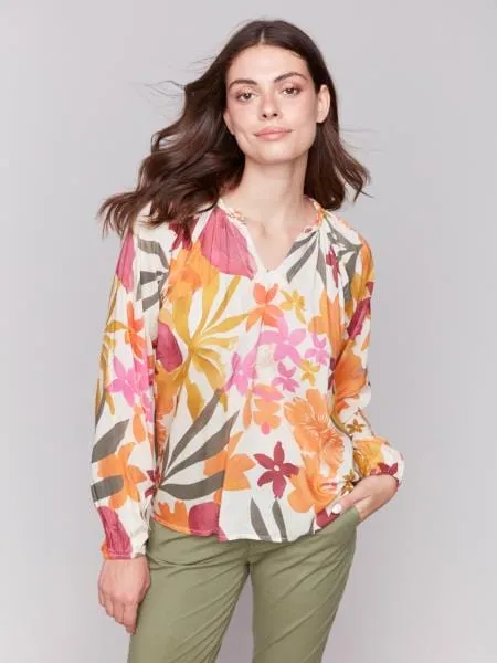 Long Sleeve Popover Blouse in Bouquet