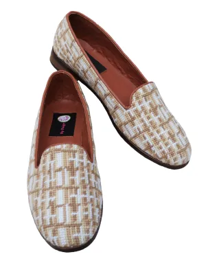Misses Needlepoint Loafers | Tan Tweed Loafers | Cotuit Casuals