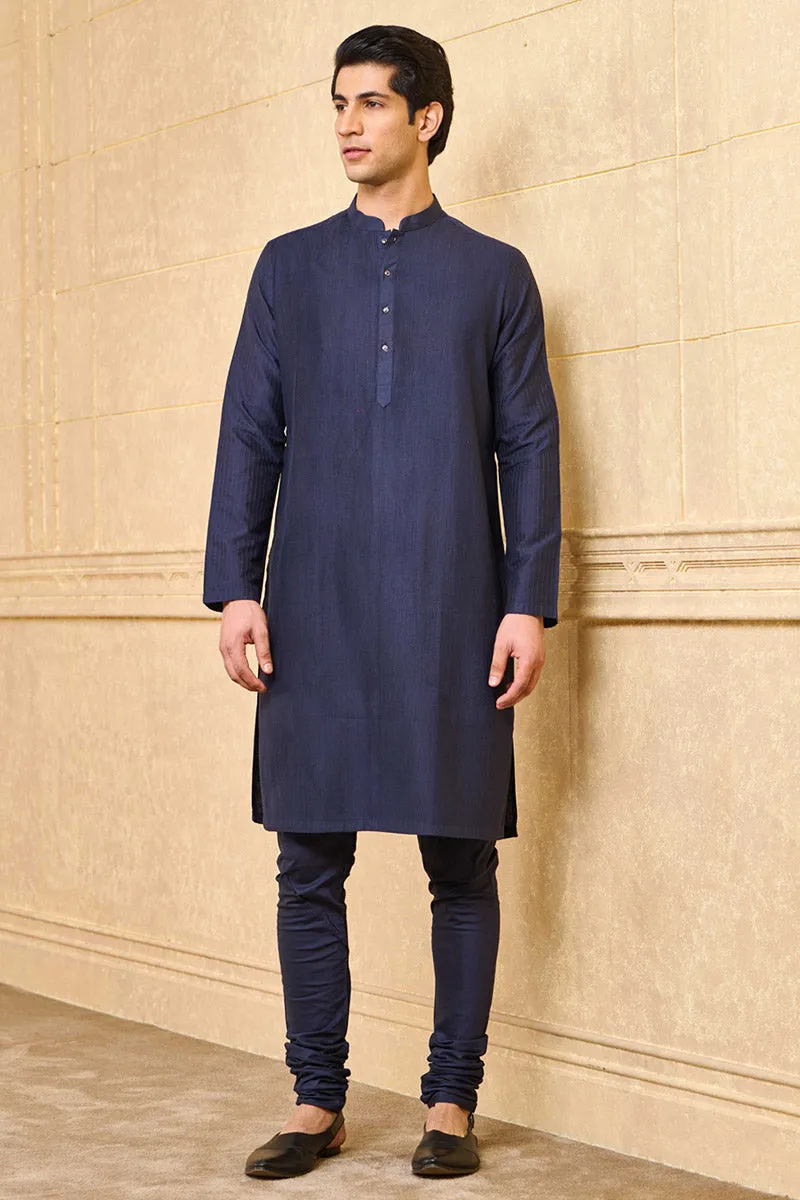 Navy Textured Kurta Set