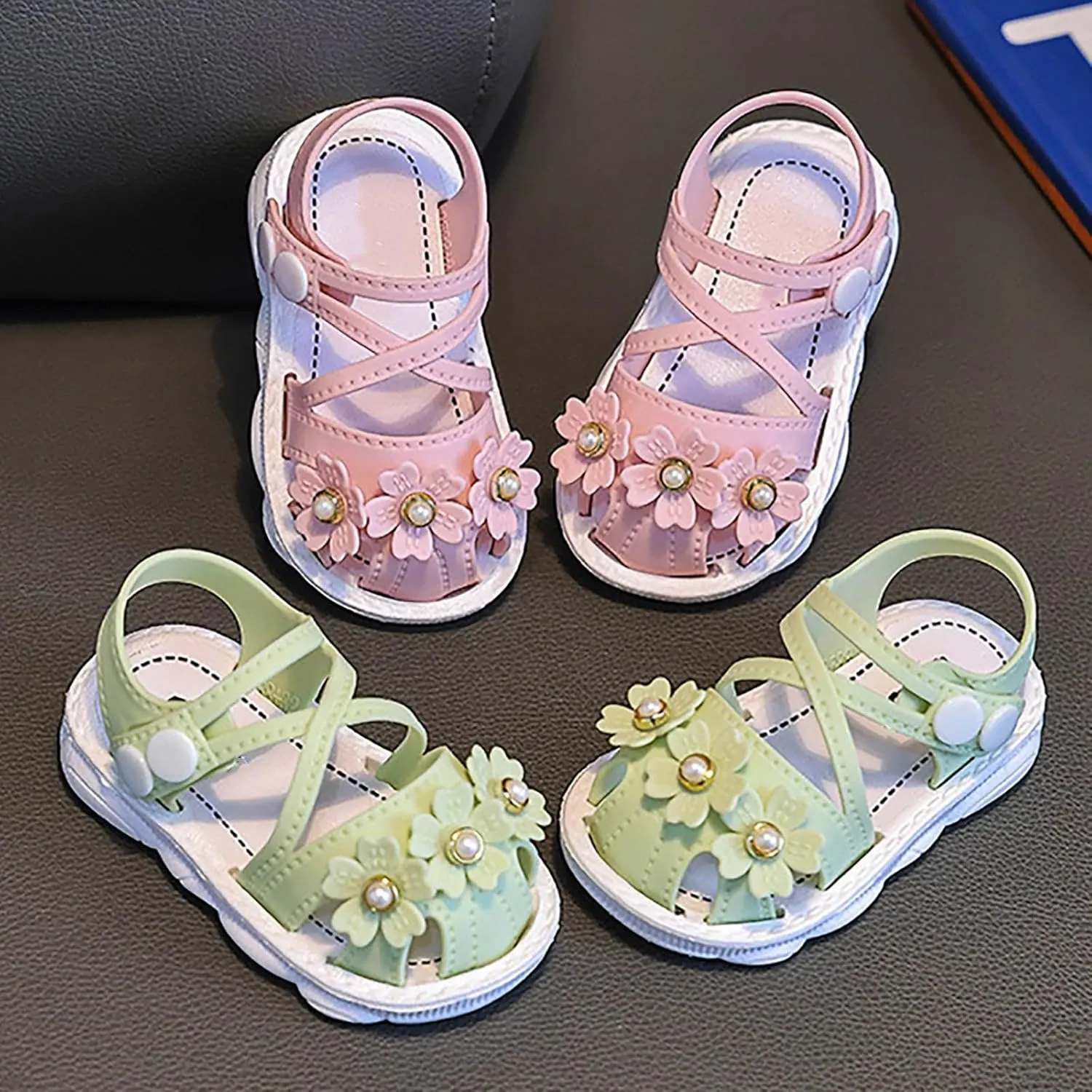 Newborn Baby Girl Cute Sandals Toddler Non-Slip Soft Rubber Sole Sandals Closed-Toe First Baby Cute Sweet Shoes