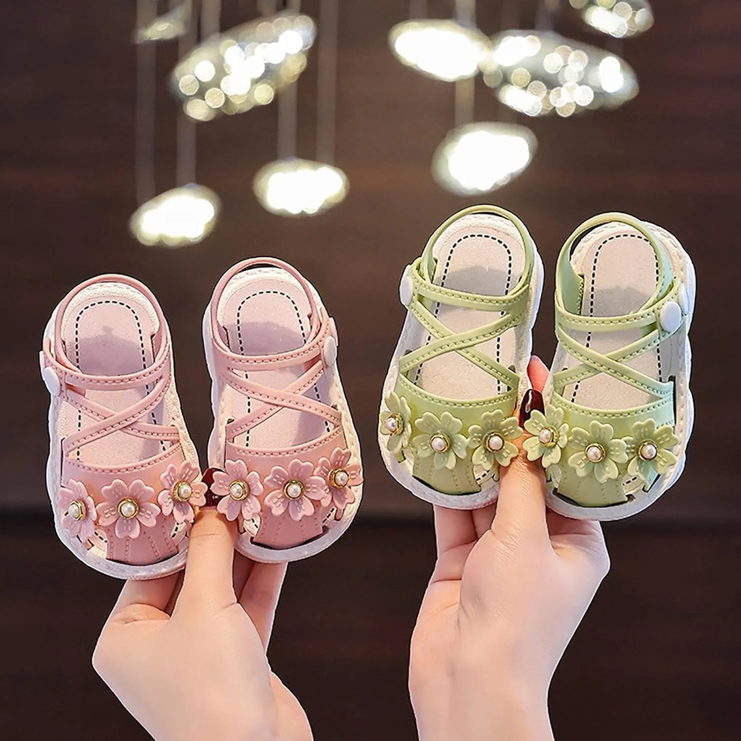 Newborn Baby Girl Cute Sandals Toddler Non-Slip Soft Rubber Sole Sandals Closed-Toe First Baby Cute Sweet Shoes