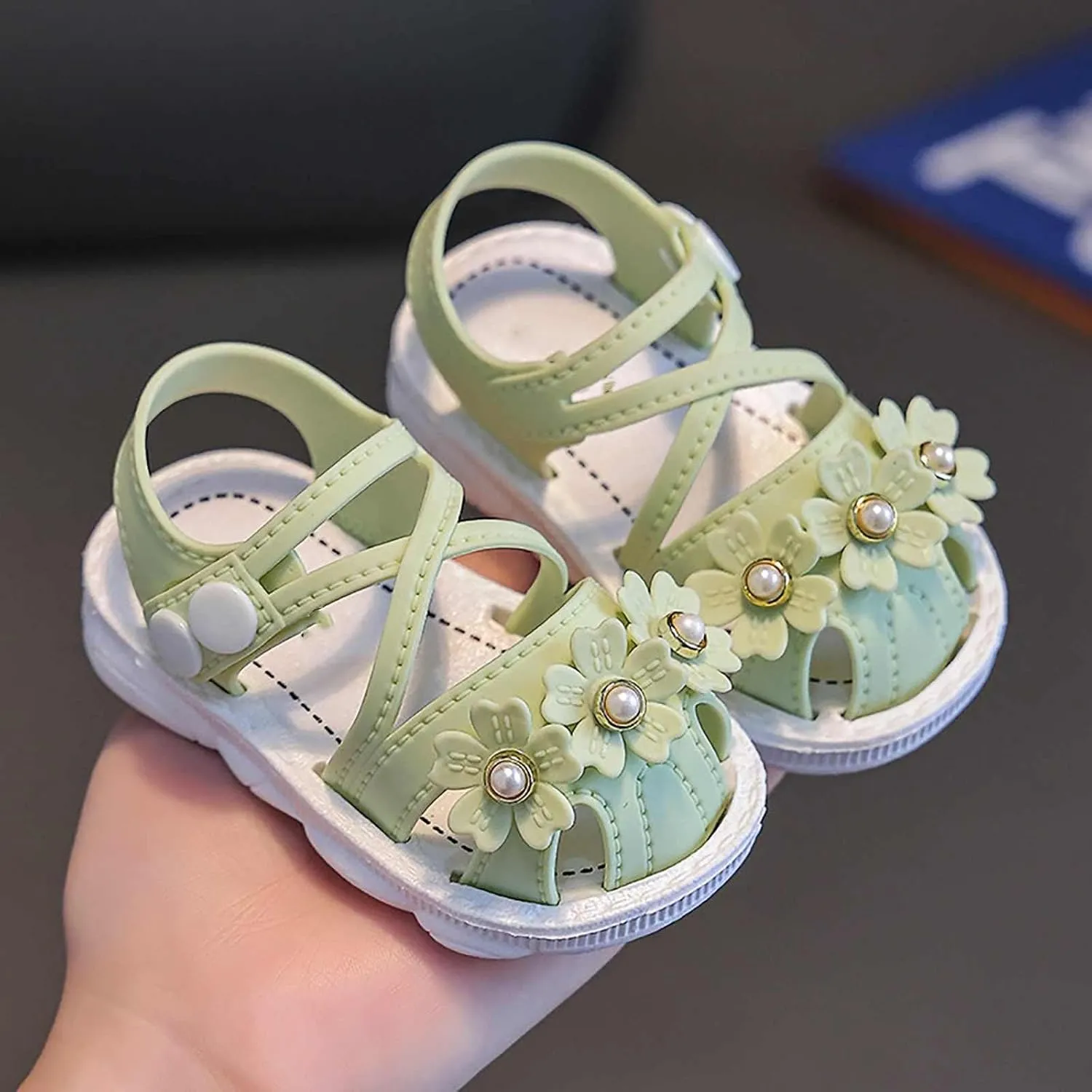 Newborn Baby Girl Cute Sandals Toddler Non-Slip Soft Rubber Sole Sandals Closed-Toe First Baby Cute Sweet Shoes
