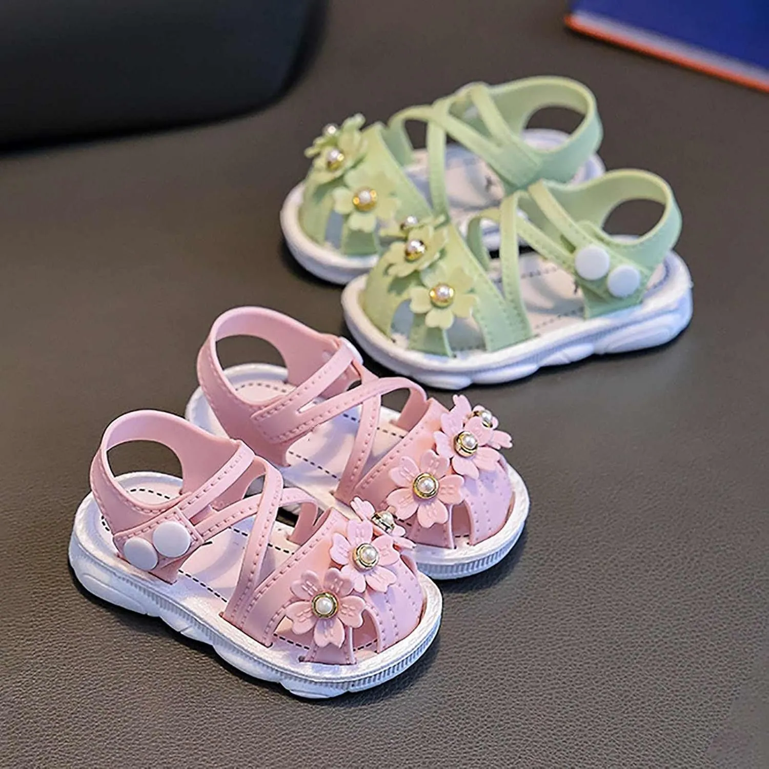 Newborn Baby Girl Cute Sandals Toddler Non-Slip Soft Rubber Sole Sandals Closed-Toe First Baby Cute Sweet Shoes