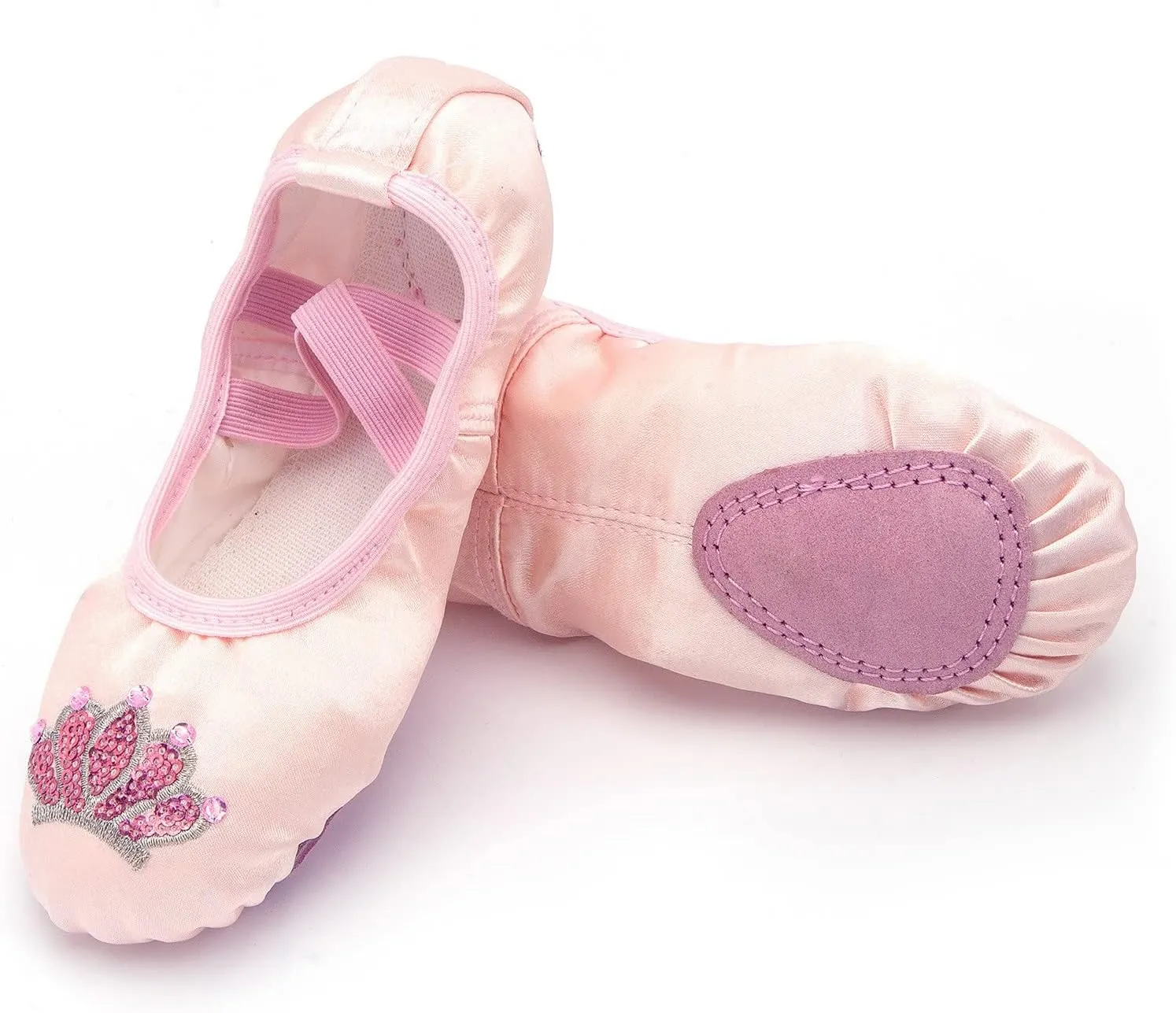 Pink Ballet Shoes Girls Satin Dance Practice Slippers Soft Lightweight with Elastic Laces for Yoga