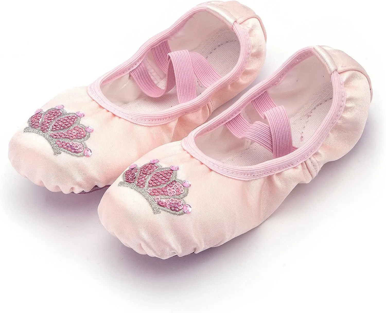 Pink Ballet Shoes Girls Satin Dance Practice Slippers Soft Lightweight with Elastic Laces for Yoga
