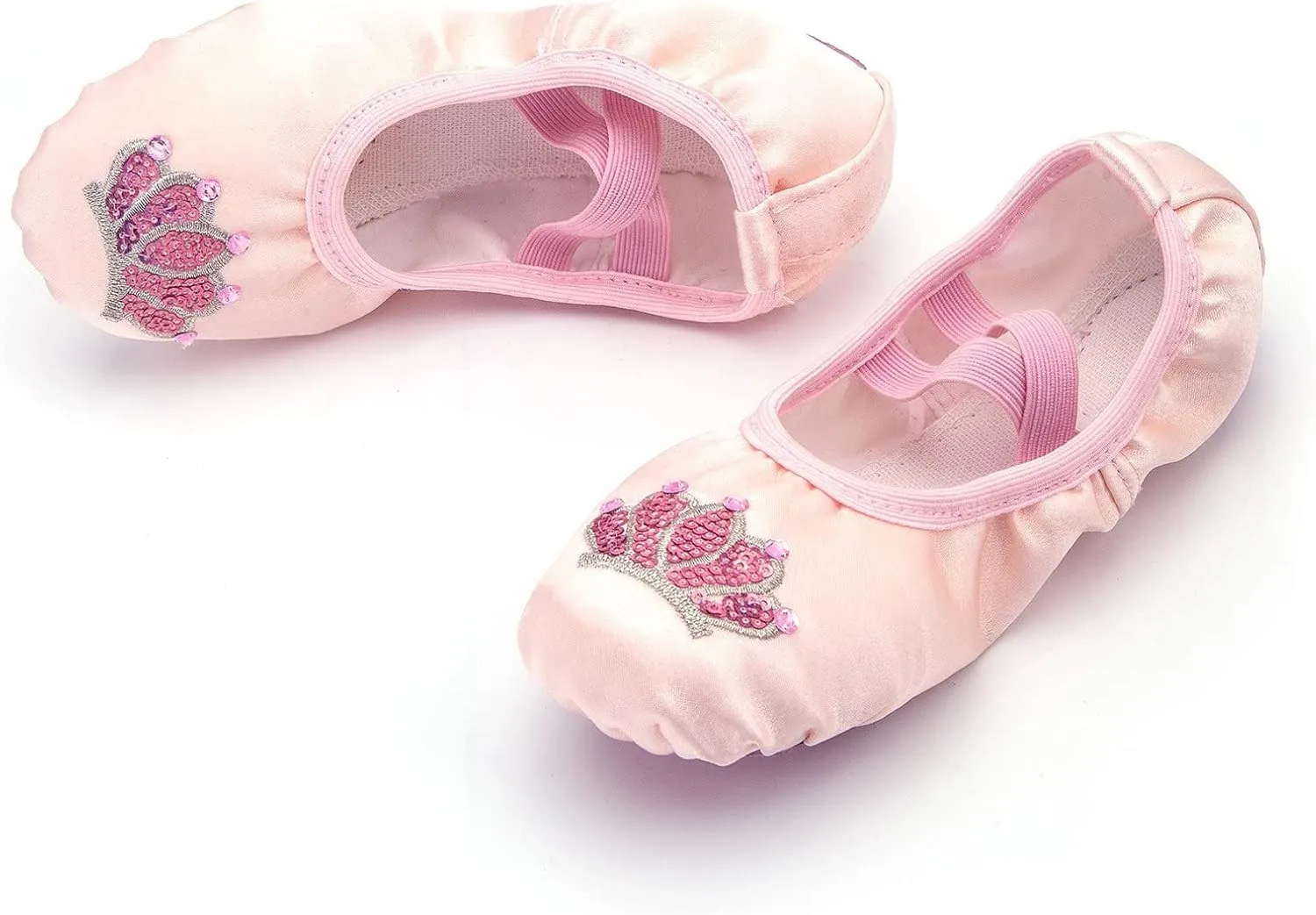 Pink Ballet Shoes Girls Satin Dance Practice Slippers Soft Lightweight with Elastic Laces for Yoga
