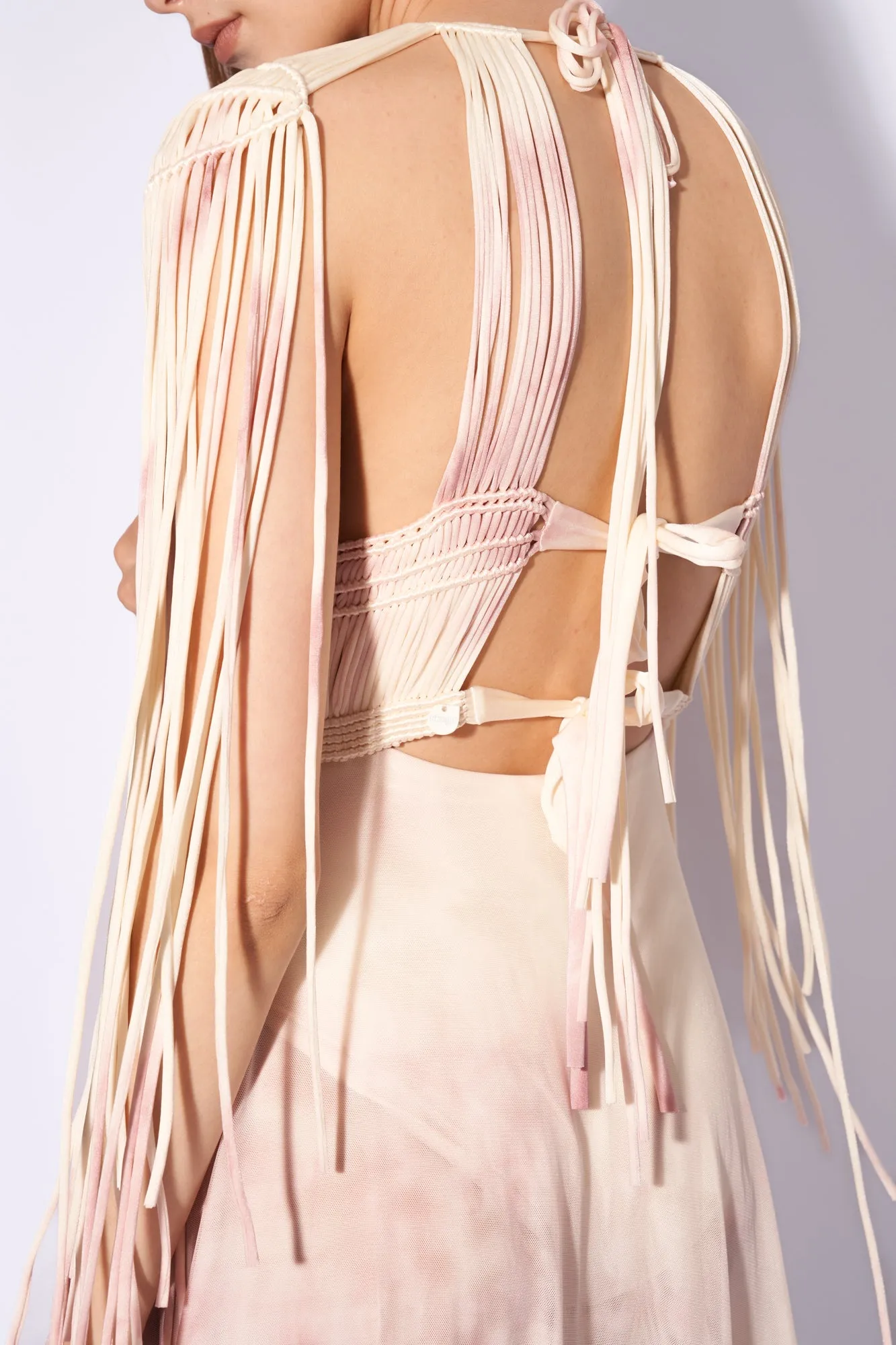 Pink Tie Dye Macramé Maxi Dress