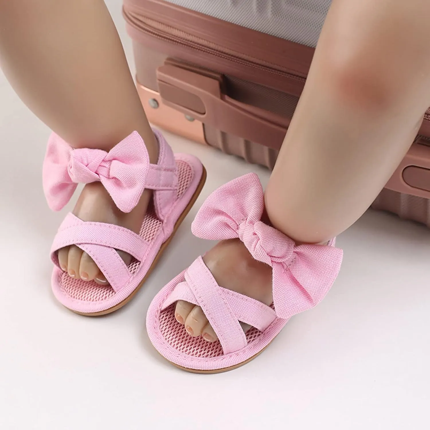 Prewalker Sandals for Toddler Baby Girls Open Toe Lightweight Flat Dress Shoes with Bow Cute Princess Sneakers