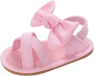 Prewalker Sandals for Toddler Baby Girls Open Toe Lightweight Flat Dress Shoes with Bow Cute Princess Sneakers