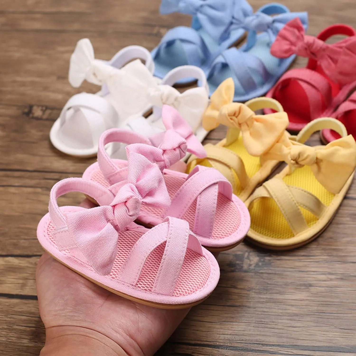 Prewalker Sandals for Toddler Baby Girls Open Toe Lightweight Flat Dress Shoes with Bow Cute Princess Sneakers