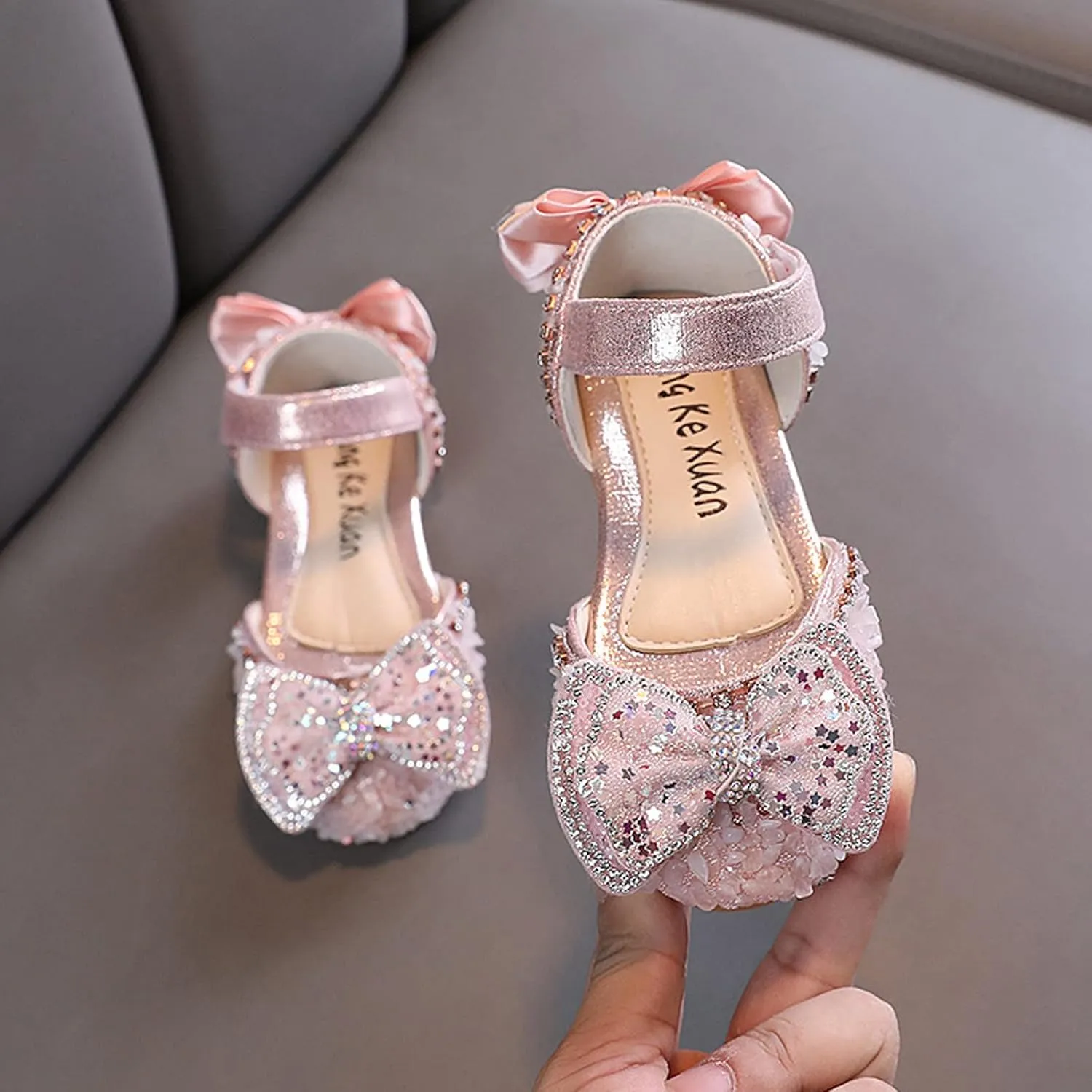 Princess Shoes for Kids, Girls Sequin Bowknot Flat Dress Shoes, Princess Bridesmaid Flower Girl Mary Jane Sandals