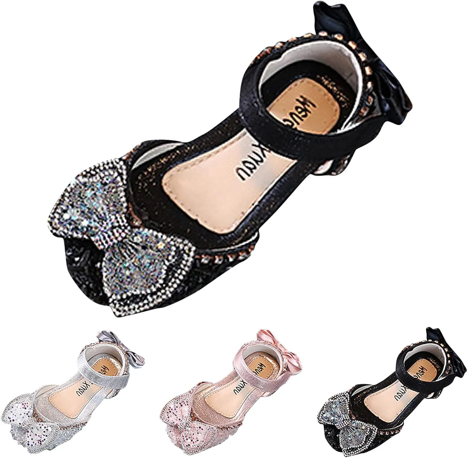 Princess Shoes for Kids, Girls Sequin Bowknot Flat Dress Shoes, Princess Bridesmaid Flower Girl Mary Jane Sandals