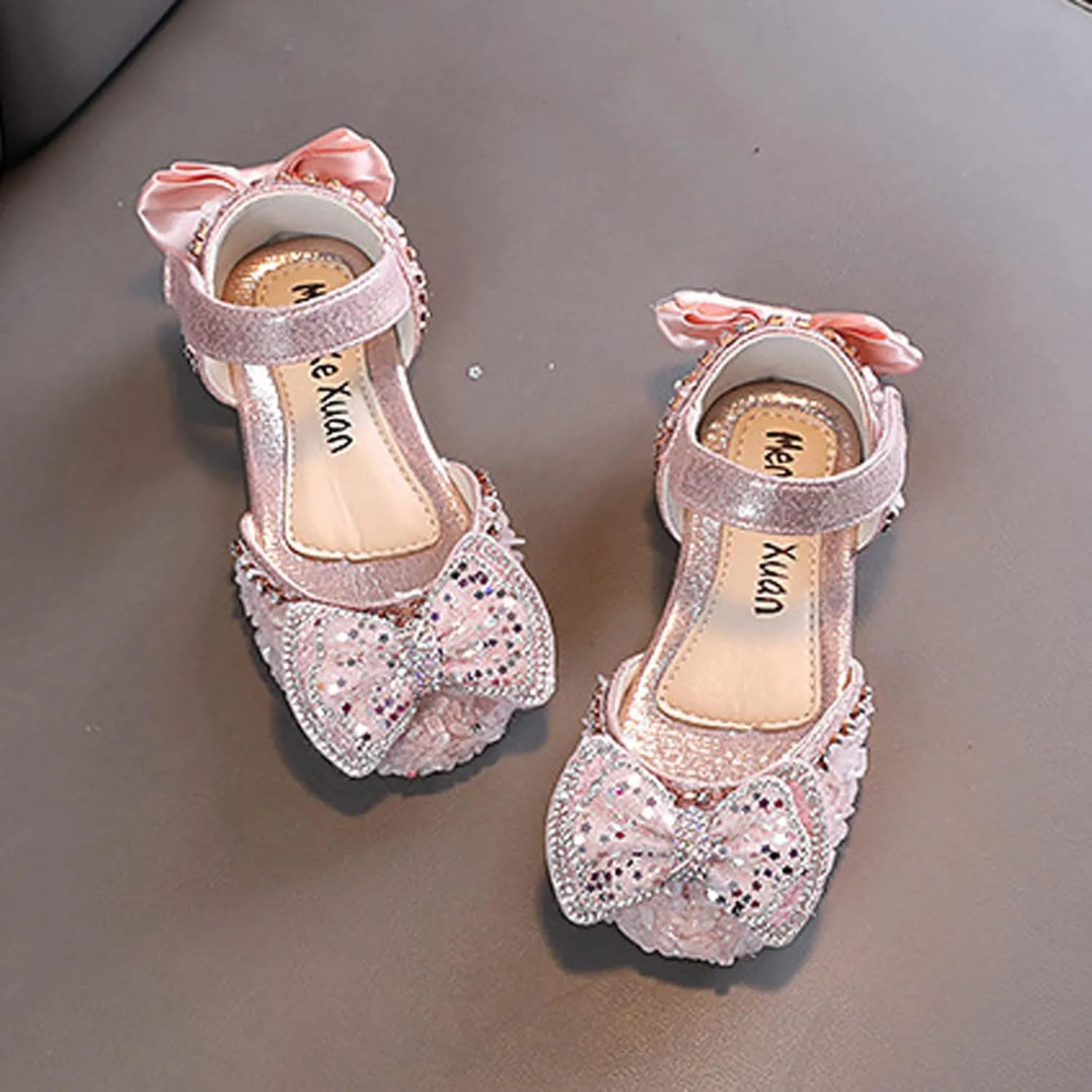 Princess Shoes for Kids, Girls Sequin Bowknot Flat Dress Shoes, Princess Bridesmaid Flower Girl Mary Jane Sandals