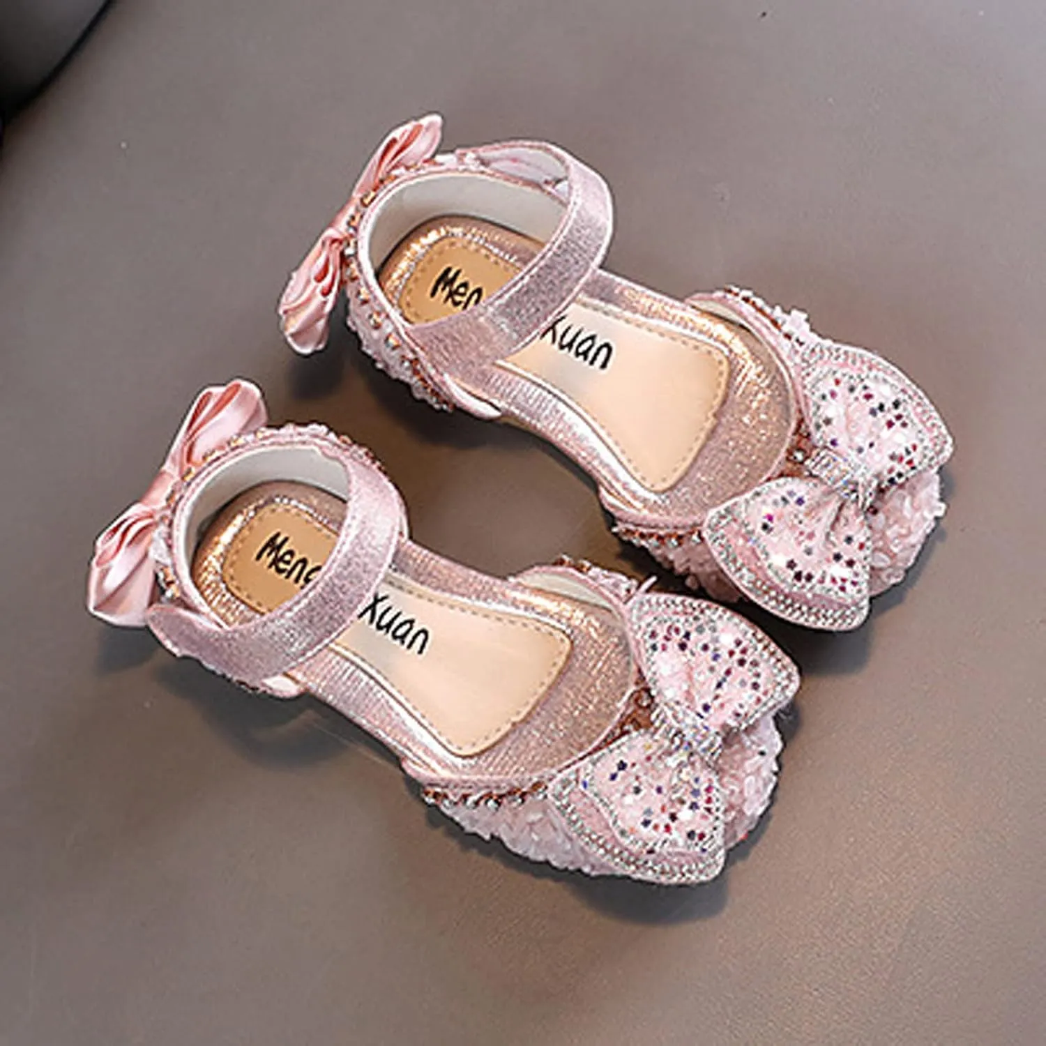 Princess Shoes for Kids, Girls Sequin Bowknot Flat Dress Shoes, Princess Bridesmaid Flower Girl Mary Jane Sandals
