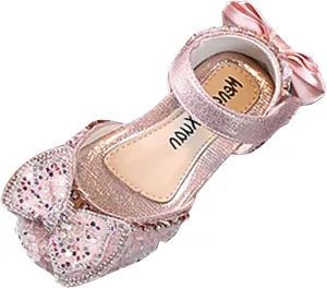 Princess Shoes for Kids, Girls Sequin Bowknot Flat Dress Shoes, Princess Bridesmaid Flower Girl Mary Jane Sandals