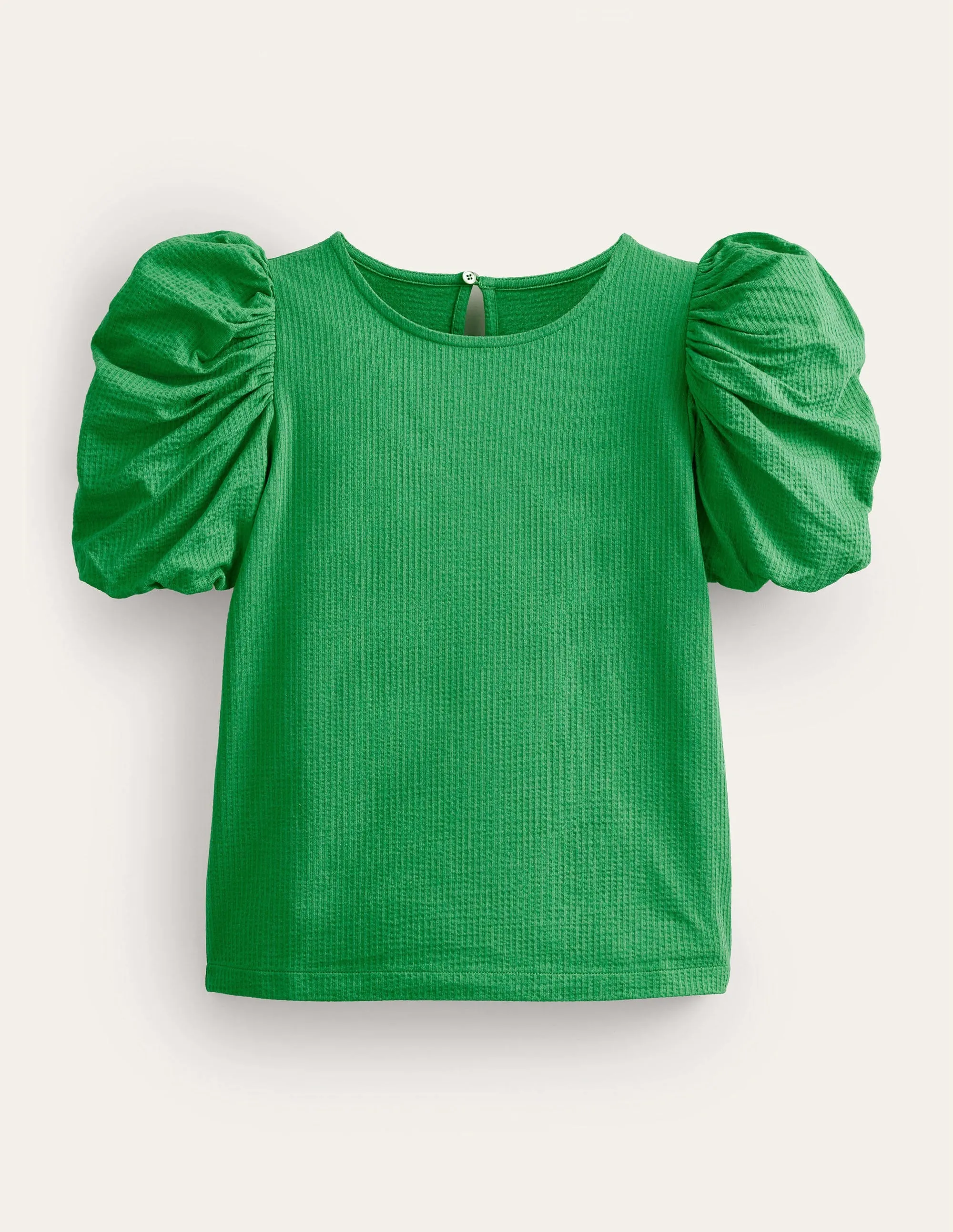 Puff Sleeve Jersey Top-Green Bee